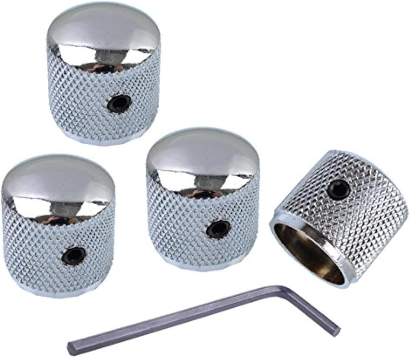Metal Volume Tone Dome Tone Guitar Speed Control Knobs with Allen Keys Screws Set for Fender Strat Telecaster Gibson Les Paul Electric Guitar or Bass, Chrome Pack of 4 Pcs