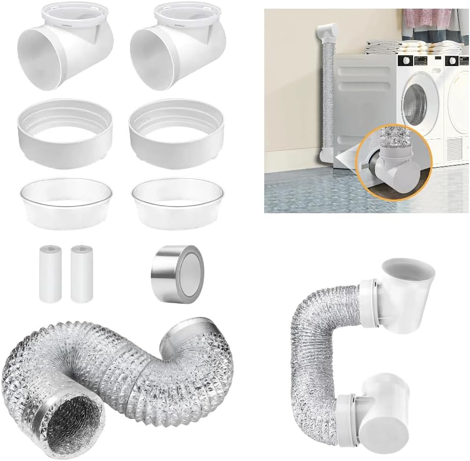 90 Degree Dryer Vent Connector Kit with Dryer Hose, Space Saving Dryer Vent Elbow for 4 Inch Tubes, Clothes Dryer Vent Connector Elbow Kit, for Tight Space 90 Degree Dryer Vent/white