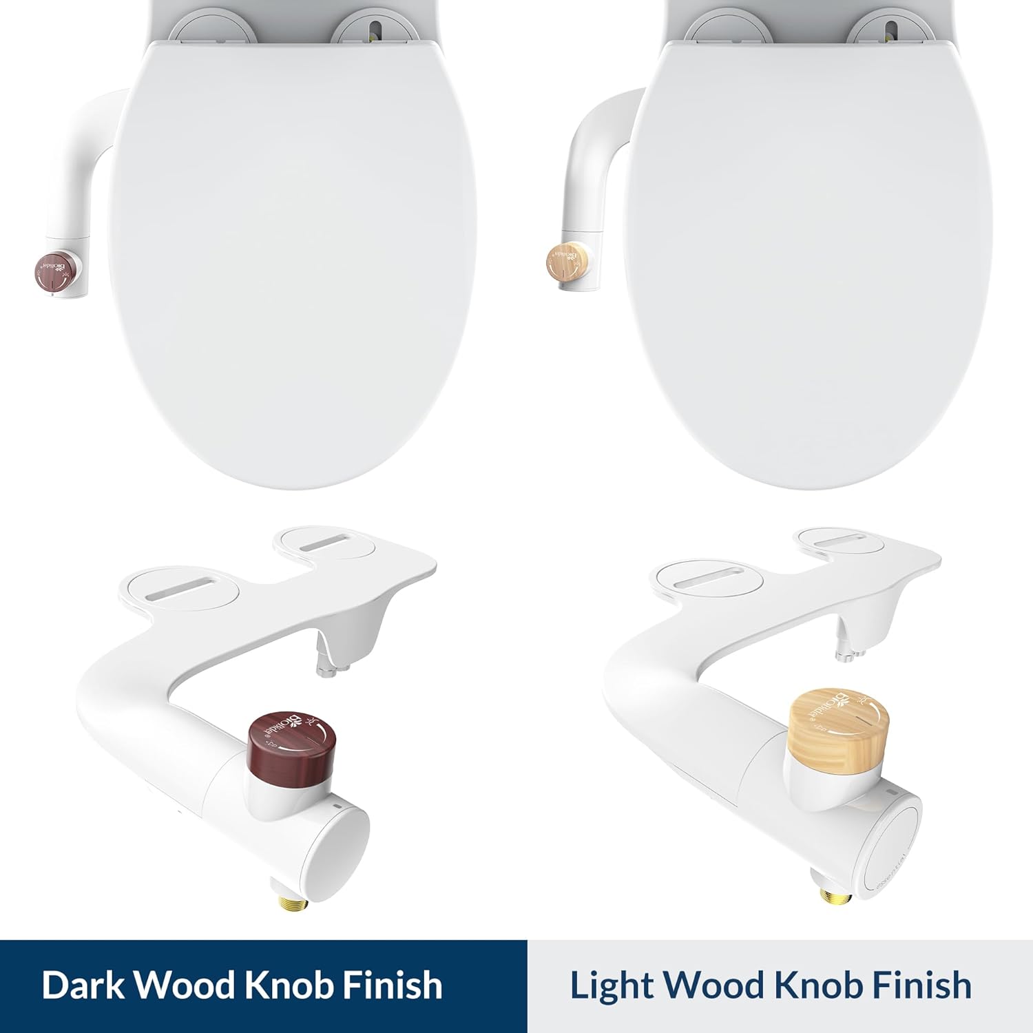 White Non-Electric Bidet Attachment with Wooden Knob