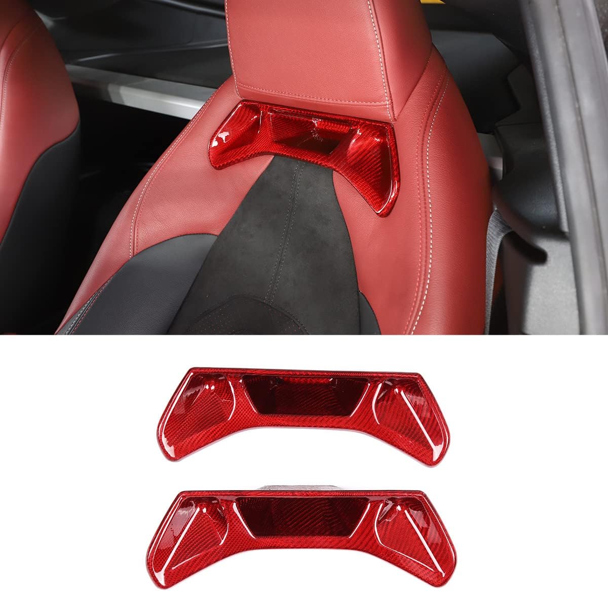 Fit for Toyota GR Supra A90 2019-2022 Real Carbon Fiber Car Seat Back Decoration Panel Cover Car Interior Accessories (Carbon Fiber Red)