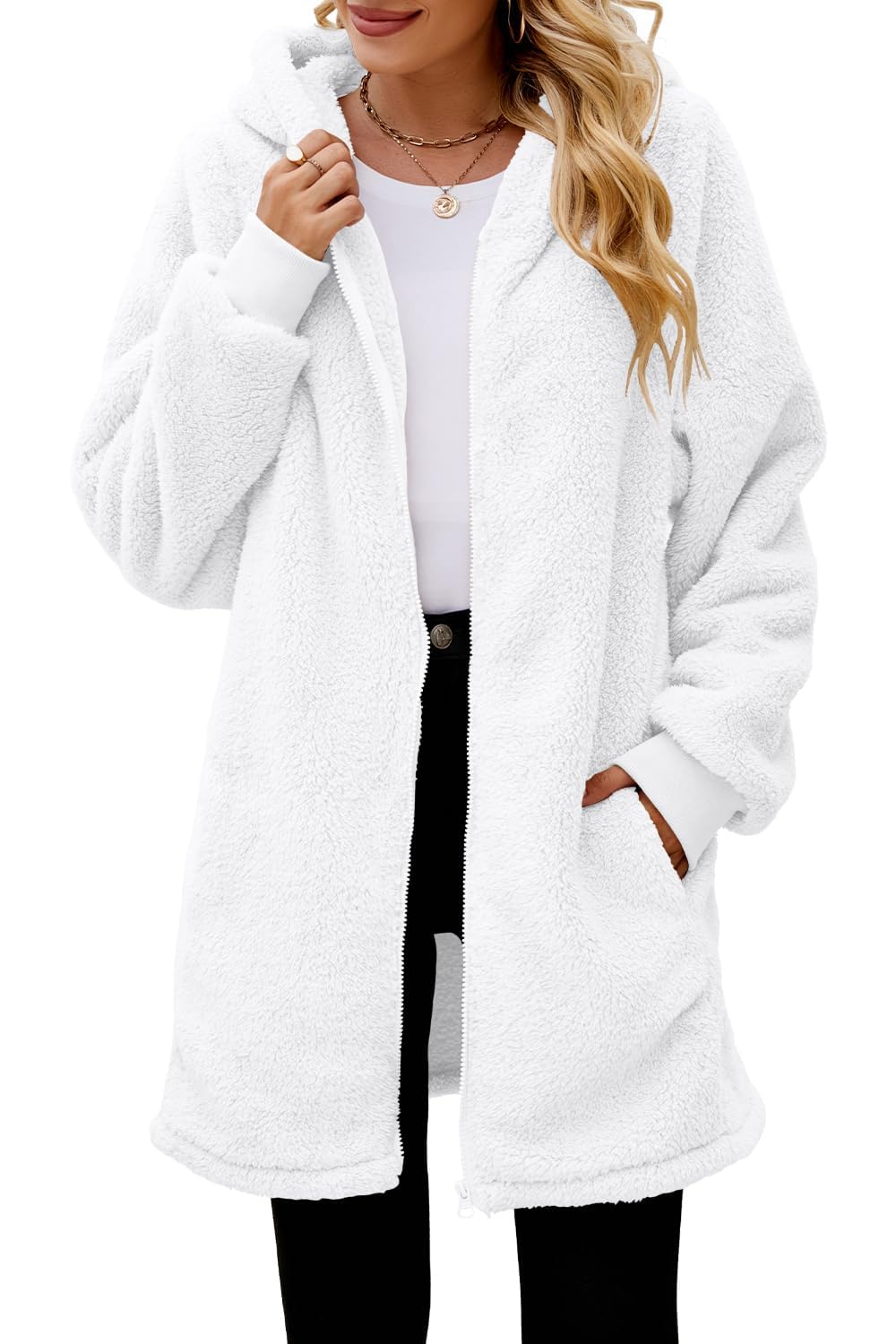 ReachMe Women's Oversized Sherpa Jacket Zip Up Fleece Hoodie