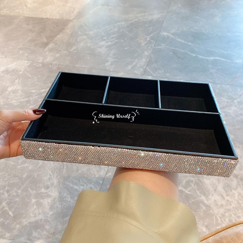 Jewelry Ring Display Organizer Case Tray Holder Earrings Storage Box Bling Bling Silver