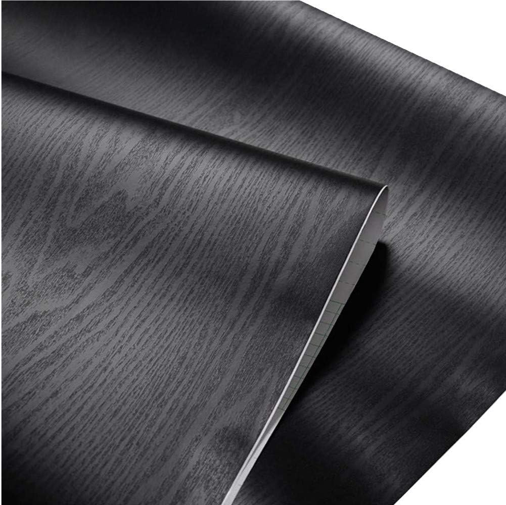 Teemall Self Adhesive Black Wood Grain Furniture Stickers PVC Wallpaper cabinets Gloss Film Vinyl Counter Top Decal 24''x79''