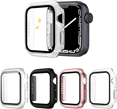 Paquete de 4 fundas compatibles con Apple Watch de 1.732 pulgadas protector de pantalla Series 6, 5, 4 SE, carcasa rígida de policarbonato protector
