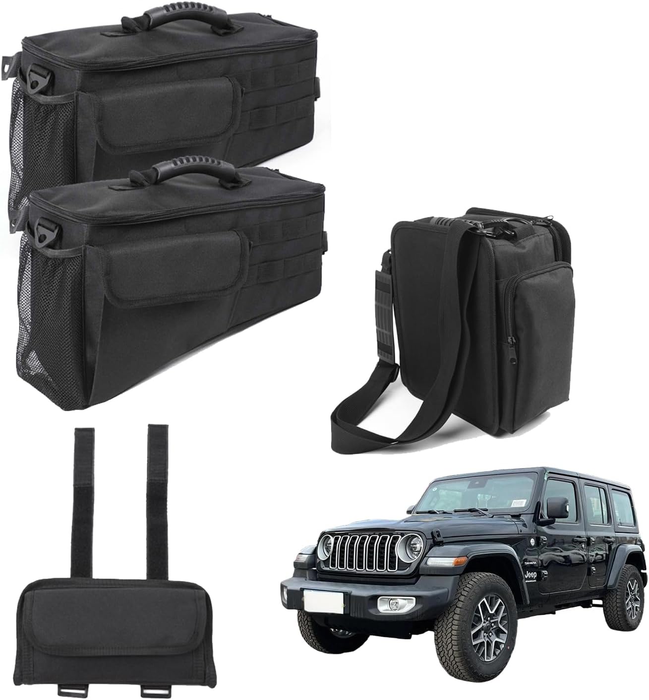 YOCTM Roll Bar Sunglasses Holder Rear Trunk Storage Bag Under Seat Organizer Box for 2018-2024 Wrangler JK JL JLU 4XE Sports Rubicon Gladiator JT Black Portable Storage Tool Kits Pocket