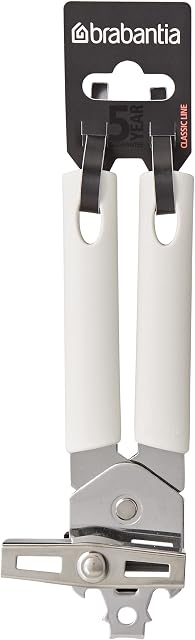 Brabantia" Classic Can Opener with Metal Handle, Stainless Steel, White, 4.8x5.1x9 cm