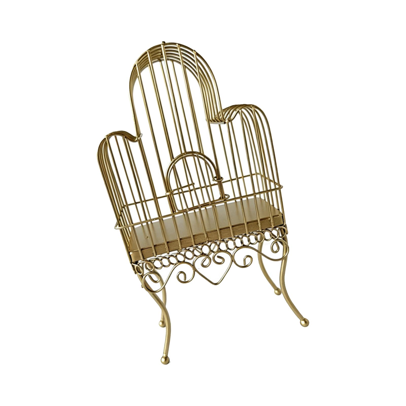 Hredyqw Elegant Golden Wrought Iron Birdcage Chair Model Figurine For 1/12 Scale Doll House Miniature Furniture Scene