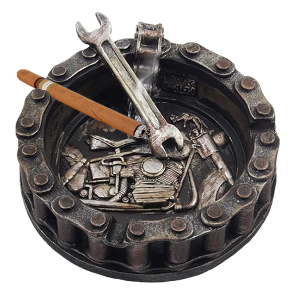 Unique Motorcycle Chain Ashtray with Wrench & Bike Motif-Perfect Fit for Biker Bars, Harley Mechanics Shops and Smoking Rooms Decor As Unique for Men or Smokers(Motorcycle Ashtray)
