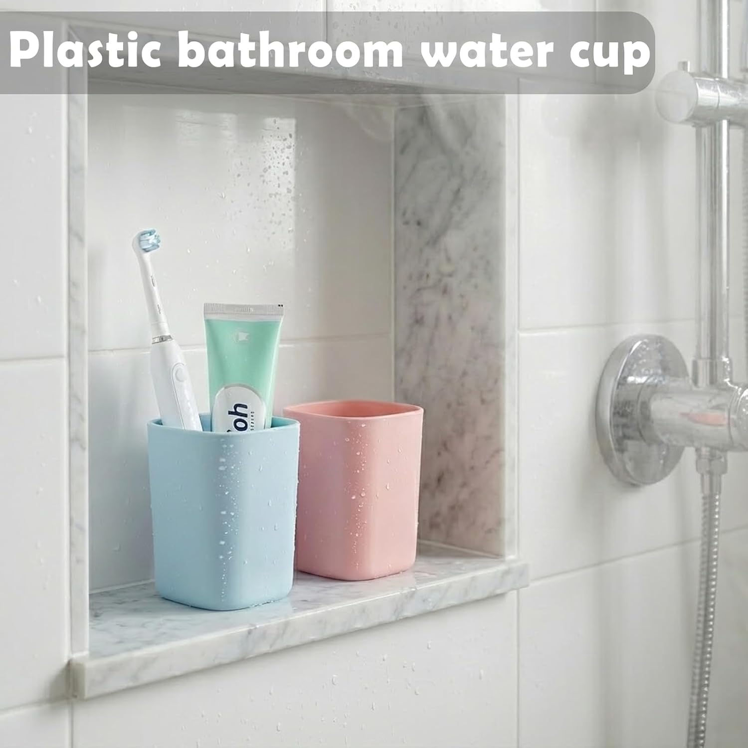 4PCS Bathroom Tumbler Toothbrush Cup, Unbreakable Reusable Drinking Cups, Plastic Mouthwash Cup Toothbrush Holders 330ml (Blue, Grey, Green, Pink)