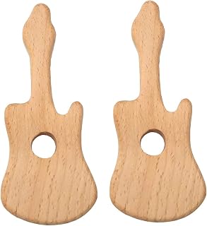 2pcs Unfinished Beech Wooden Pendant Wooden Guitar Shape Teether Wooden Baby Teething Toys (Guitar 2pcs)
