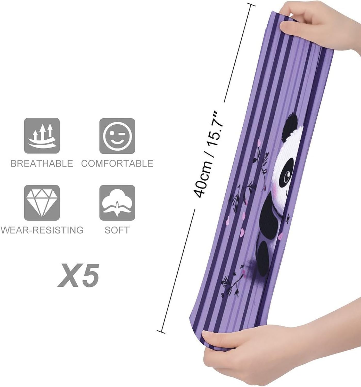 Purple Striped Panda Crew Socks Cozy Casual Calf Socks Lightweight Long Work Sock Breathable Athletic Sock for Hiking Sports Running 5 Pairs