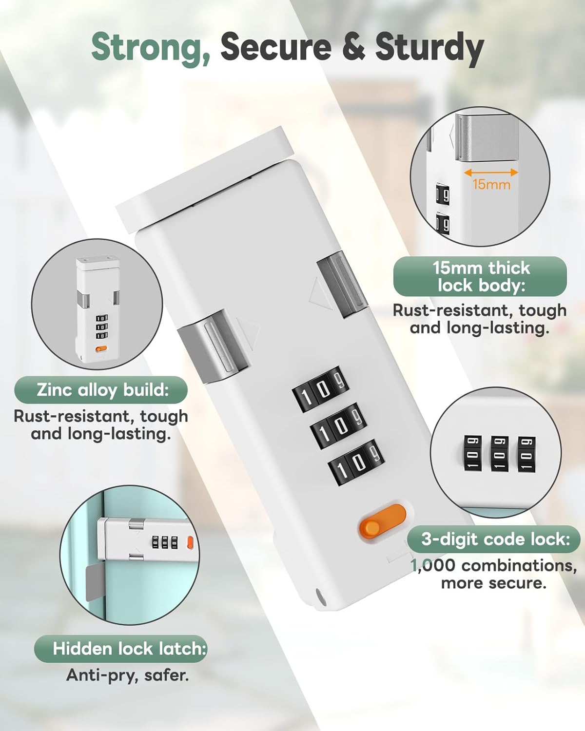 90 Degree Barn Door Combination Lock, 3 Digit Password Keyless Home Security Lock for Kitchen Cabinet, Drawer, Locker, Sliding Closet Doors - Sturdy and Practical Gate Latch (2, White)
