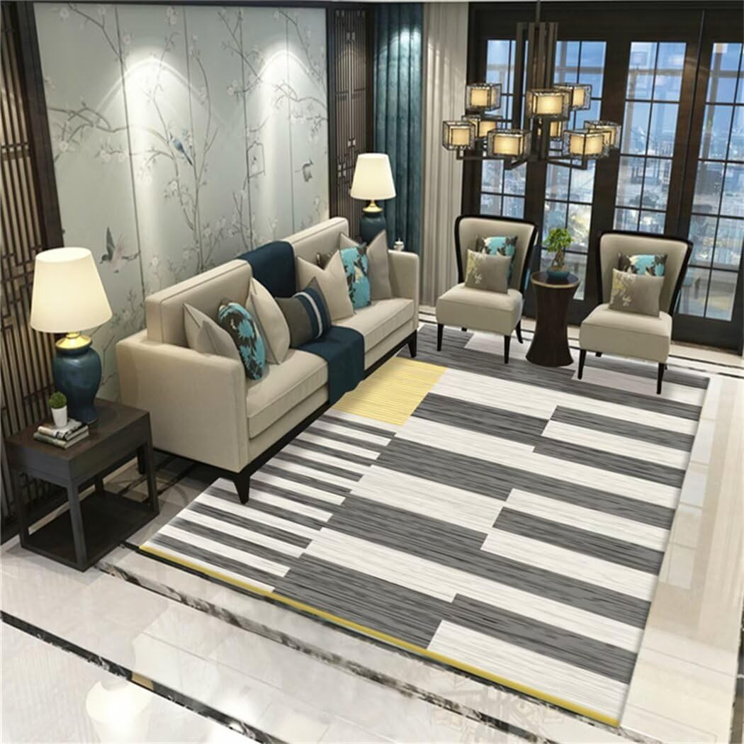 Tapis grande taille géométrique gris 120x160cm pour salon moderne