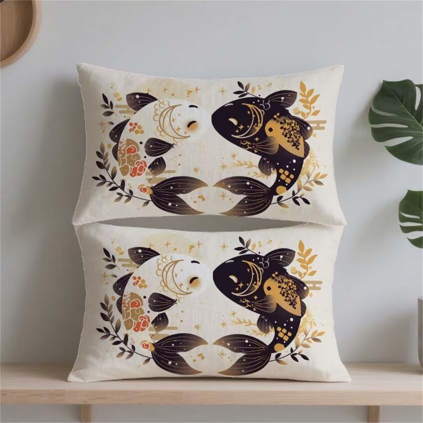 Housse coussin exterieur poisson 60x90cm en lin impermeable et decoration jardin - 2