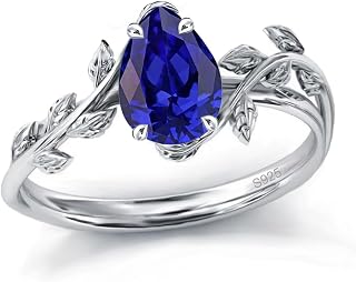 Wasee Natural Moss Agate Leaf Promise Ring 925 Sterling Silver - Unique Birthstone Jewelry for Women Birthday Anniversary Gifts