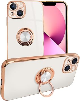 Shizuka Will iPhone 13 Mini Smartphone Case Smartphone Ring Grittier Case with Ring 1pc Pearl White