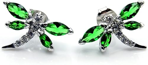 Miniatura 4 de Aretes de plata de ley con circonita cúbica verde y libélula, Plata de ley Circonita cúbica, Circonia cúbica