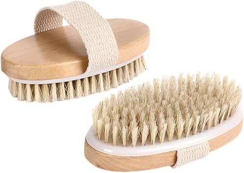 Cosowe Natural Bristle Exfoliating Bath Brushes, Body Scrubber for Lymphatic Drainage, Blood Circulation, Wet and Dry Bath Brushes, Deep Exfoliation for Smooth Skin