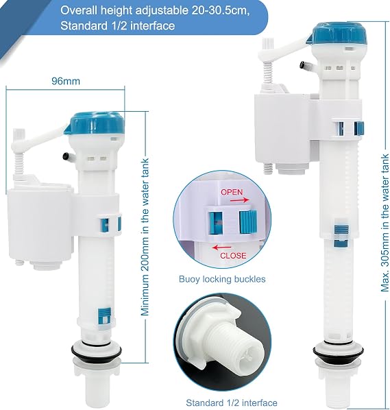 Apragaz Toilet Flush System Replacement, Dual Flush and Fill Toilet Cistern Kit with Universal Ldual Flush Cistern Valve, Adjustable Height Cistern Flush Replacement for 2 Outlet