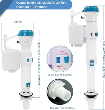 Apragaz Toilet Flush System Replacement, Dual Flush and Fill Toilet Cistern Kit with Universal Ldual Flush Cistern Valve, Adjustable Height Cistern Flush Replacement for 2 Outlet
