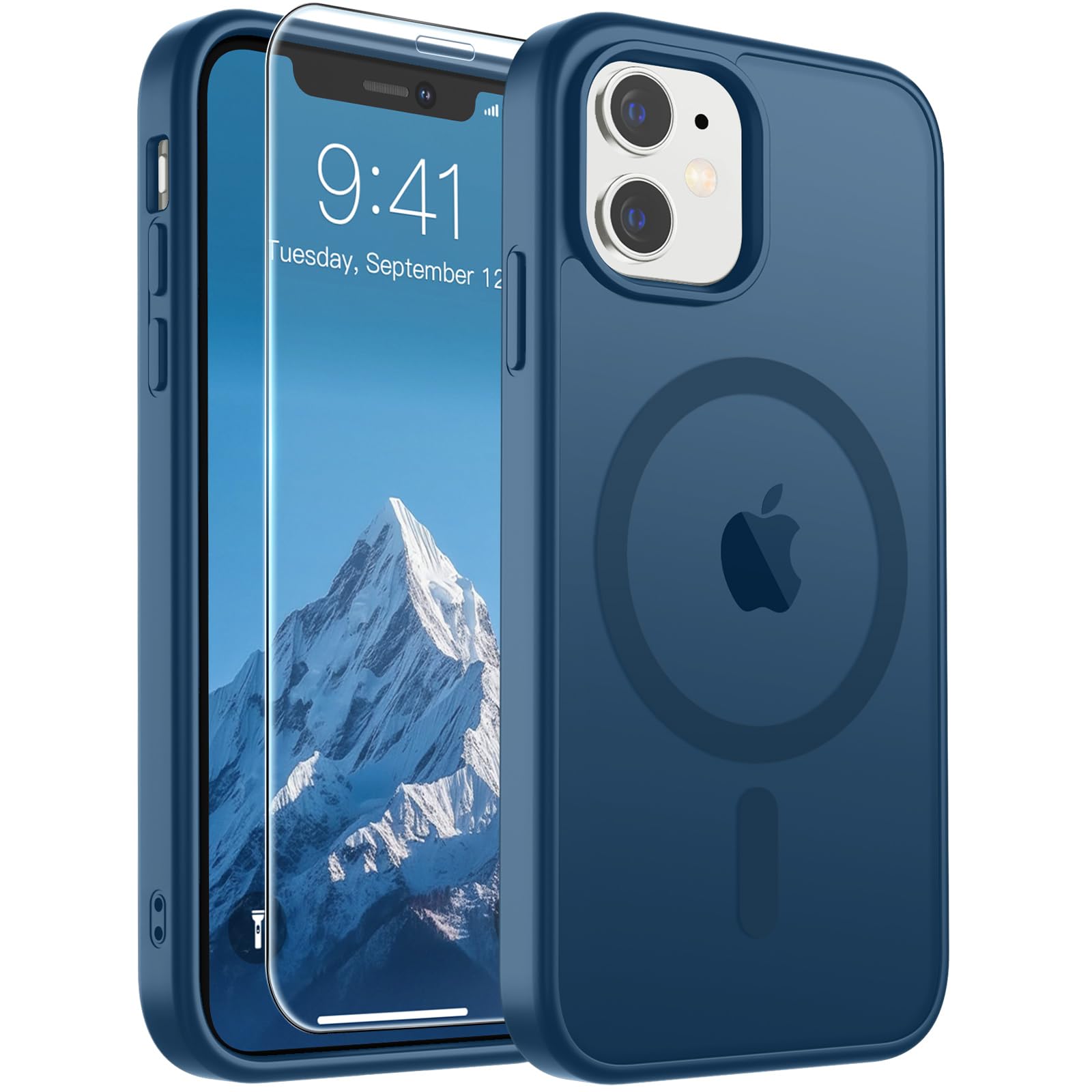 SUPFINE Magnetic for iPhone 11 Phone Case Deep Blue | With Screen Protector, Translucent Matte, Compatible with MagSafe, Military Grade Drop Proof, Rugged Shockproof Protective