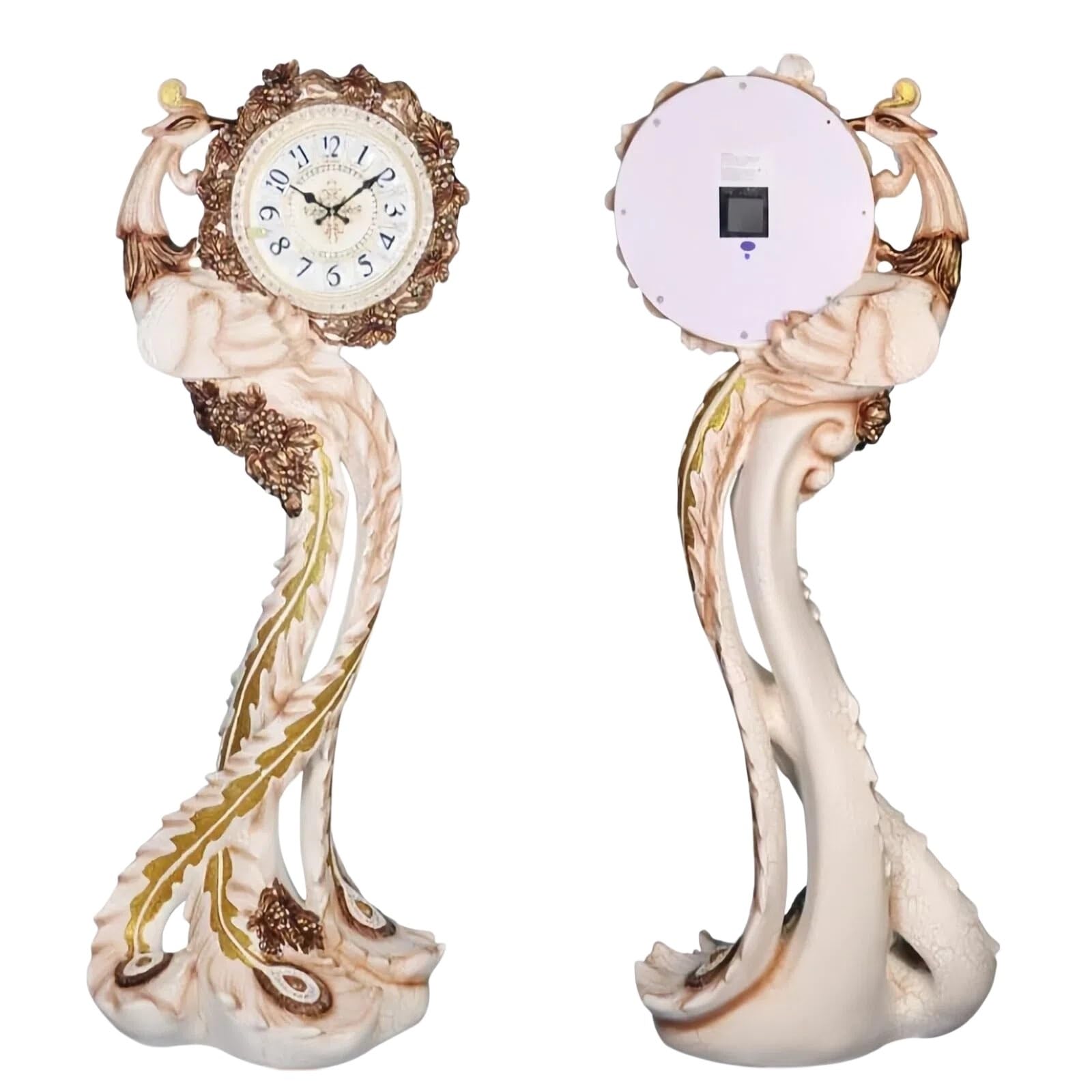 Decorativo Reloj de pie Movimiento silencioso cuarzo para la oficina | Estilo europeo tallado adornado(Gold)