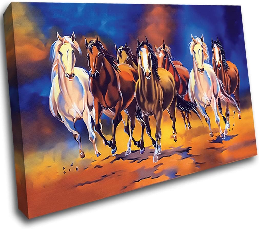 LoveSticker seven galloping horse painting Canvas Poster Wall Art Print Picture Framed JJ218(24x36inch (60x90cm))