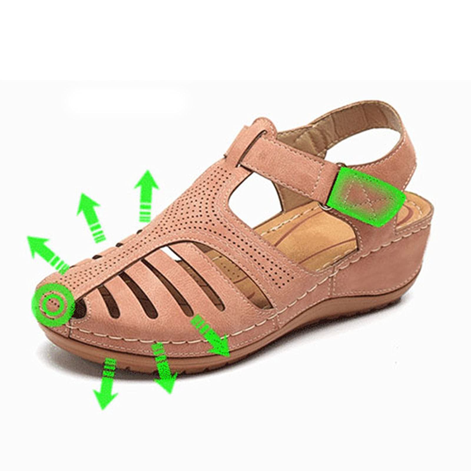 Sandalen voor Vrouwen Zomer Zacht Leer Gesloten Teen Vintage Antislip Sandalen Voor Vrouwen Holle Gesloten Teen Sandalen Zomer Sandalen wedge