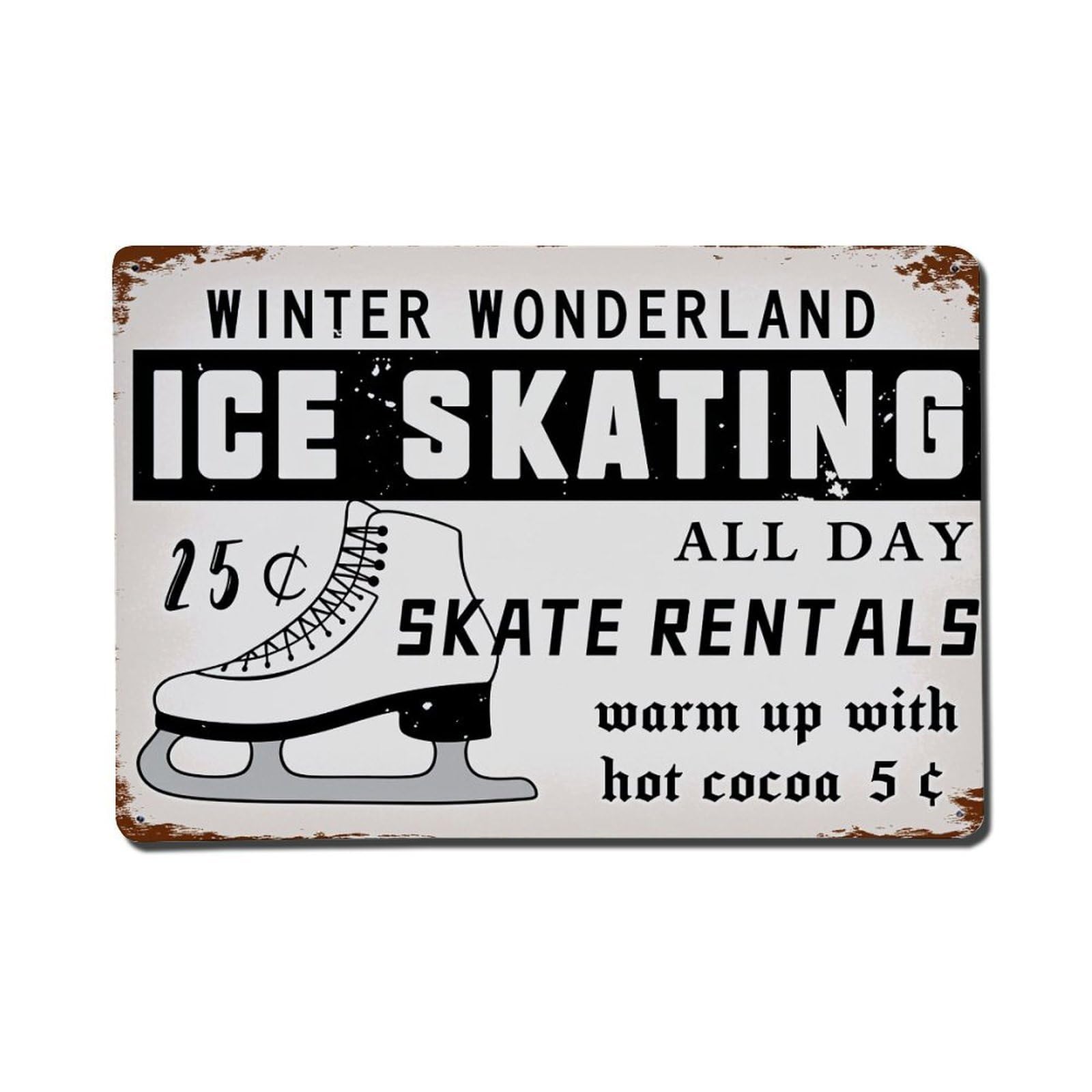 Winter Wonderland Ice Skating Skate Rentals Retro Metal Tin Sign, Vintage Decor Art Poster for Bar, Home, Man Cave, Kitchen, Laundry Room Gift 8x12Inch