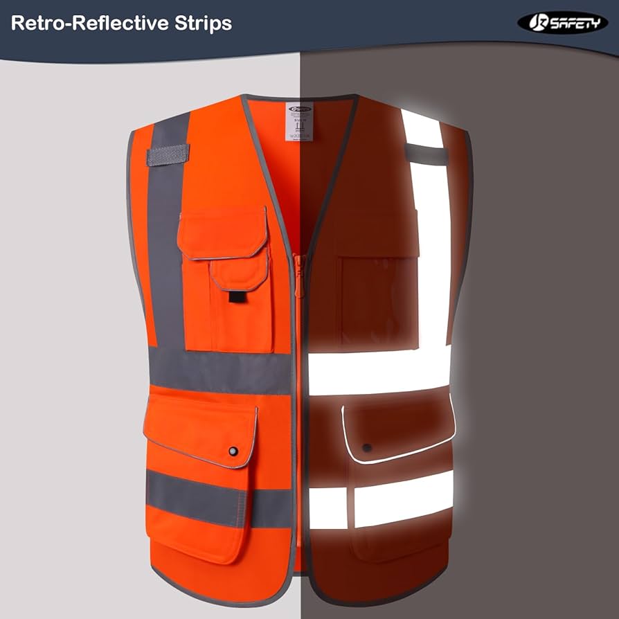 JKSafety 9 Pockets Class 2 High Visibility Zipper Front