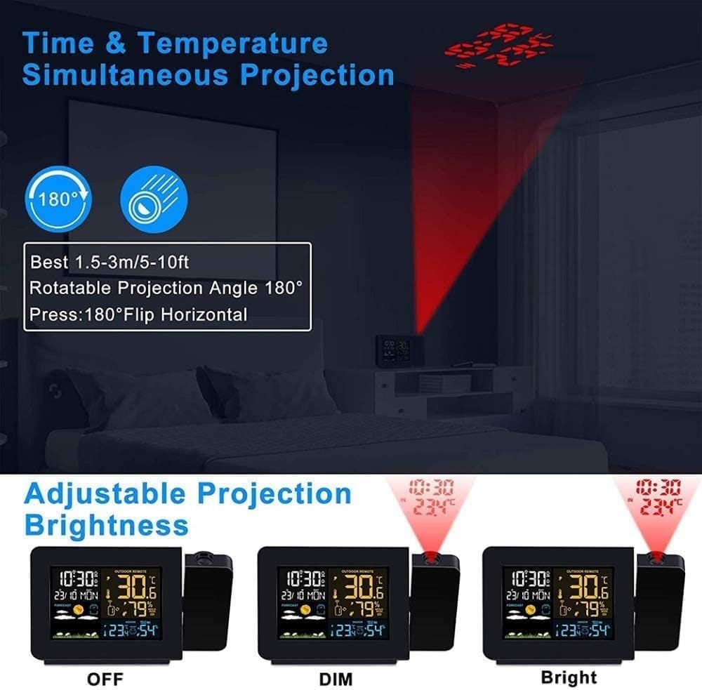 Sveglia Con Proiezione - Proiettore Orologio Digitale A Soffitto - Con Display Della Temperatura Interna/esterna - Doppia Sveglia - Retroilluminazione A Colori - Previsioni Meteo