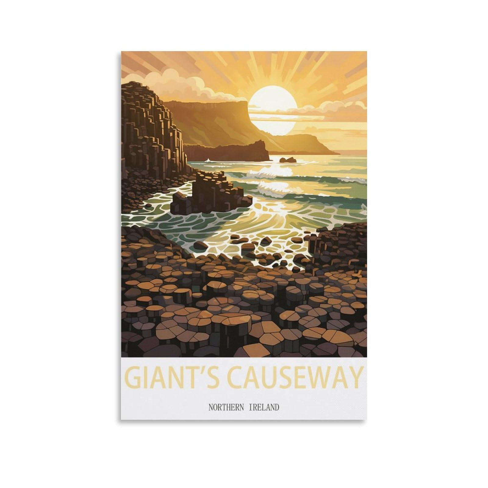 LNMNJESG Giant's Causeway Northern Ireland Vintage Travel Posters Sunset 08x12inch(20x30cm) Canvas Painting Wall Art, Wall Decor Pictures Prints for Living Room Bedroom