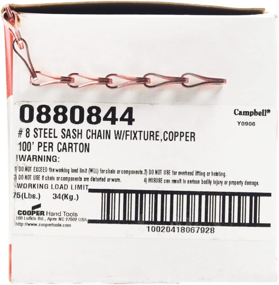 Campbell Chain No. 8 in. Twist Link Carbon Steel Sash Chain 3/64 in. Dia. x 100 ft. L - Total Qty: 1; Each Pack Qty: 1