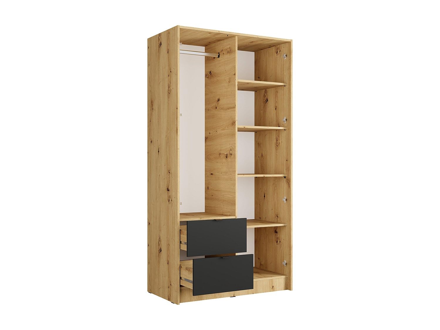 Vente-unique - Armadio a 2 ante e 2 cassetti - con specchio - L102 cm - Colore: naturale e antracite - NEROVAL
