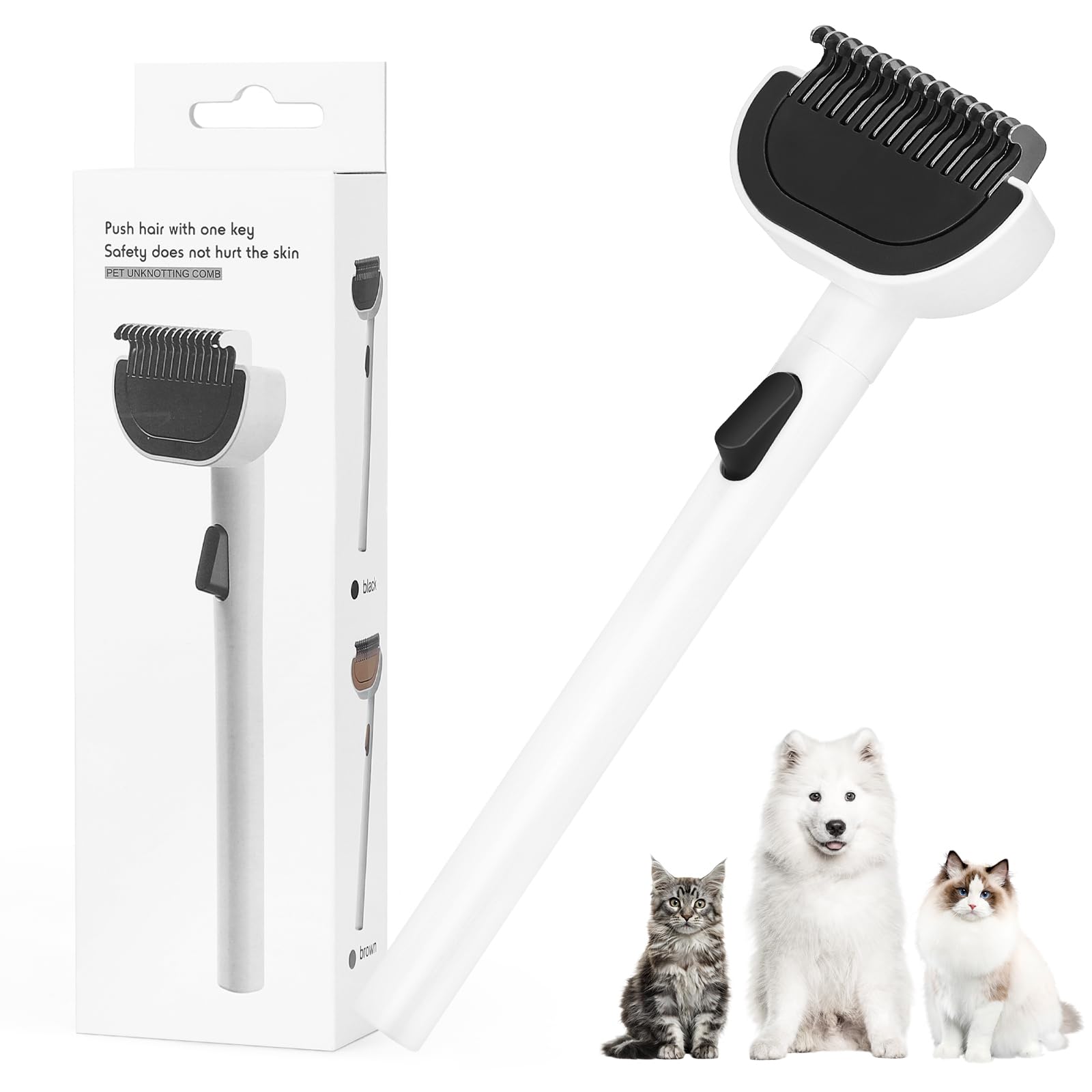 Euqvunn Dematting Comb for Cats & Dogs-One-Click Hair Release Dog Grooming Brush, Deshedding Brush for Dogs and Long Hair Pets, Removes Undercoat, Loose Hair & Mats