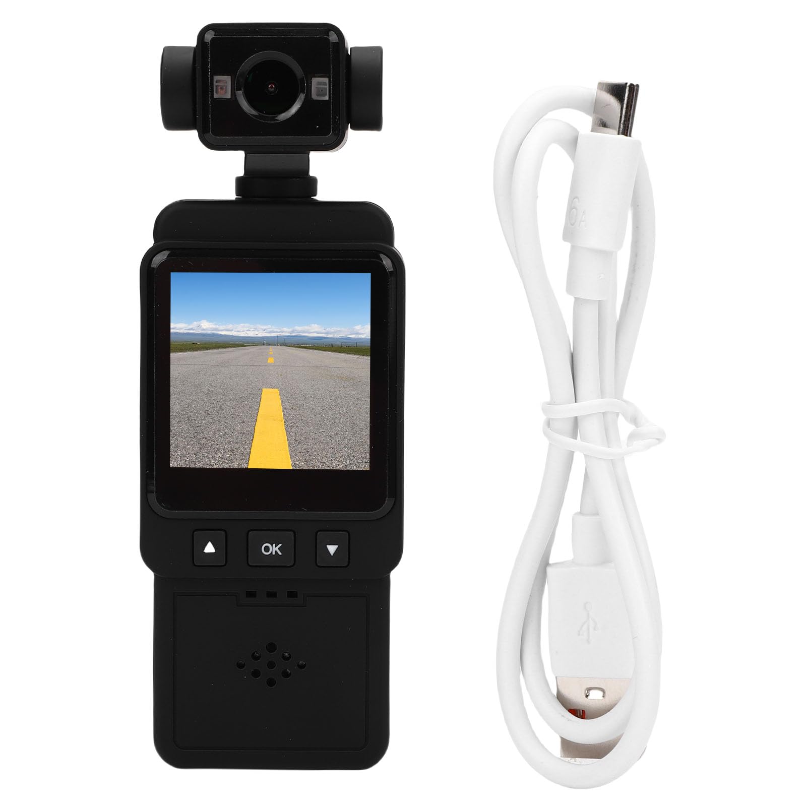 Kieszonkowa Kamera HD, Przenośna Kamera do Nagrywania Wideo 1080P z Wyświetlaczem 1,54 Cala, 3-osiowa Stabilizacja, WiFi, Nagrywanie w Pętli, Zwolnione Tempo, do Uprawiania (Bez karty pamięci)