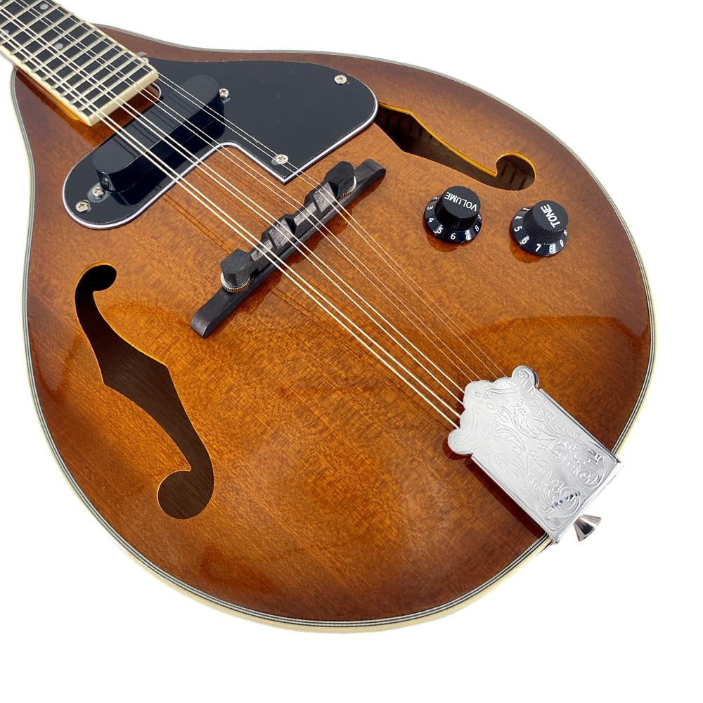 Mandoline Acoustique-Électrique Style A Corps Mohagany 8 cordes Kit complet pour scène Arqué Trous F Corps avec sac de transport, câble, cordes, sangle, médiators et chiffon de polissage