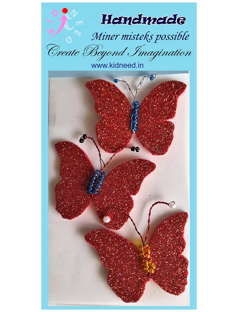 Designer Self-Adhesive Beady Red Glitter Butterfly Craft Sticker-image-30