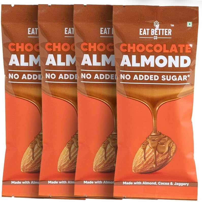 Chocolate Coated Nuts - No Added Sugar - 100% Natural - Sweetned using Jaggery - Healthy Chocolate (Chocolate Coated Almonds - Pack of Four - 160 gm)