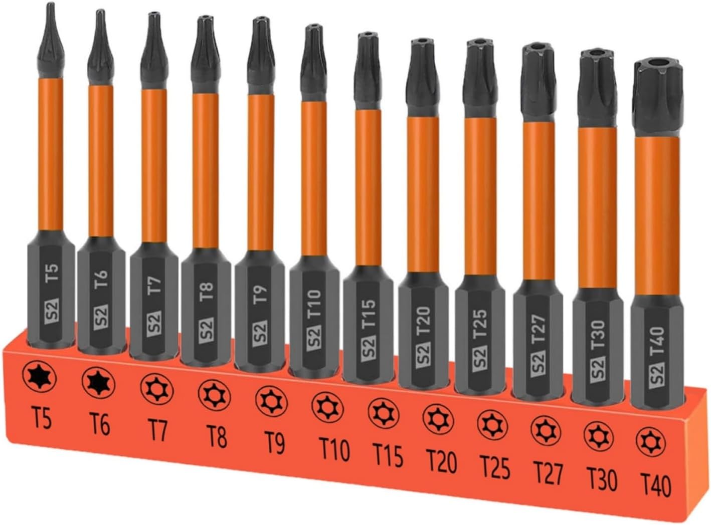 12-Piece Tamper Resistant Torx Bits Set, 60mm Impact Driver Bit Set, Drill Hex Bit Set T5 - T40
