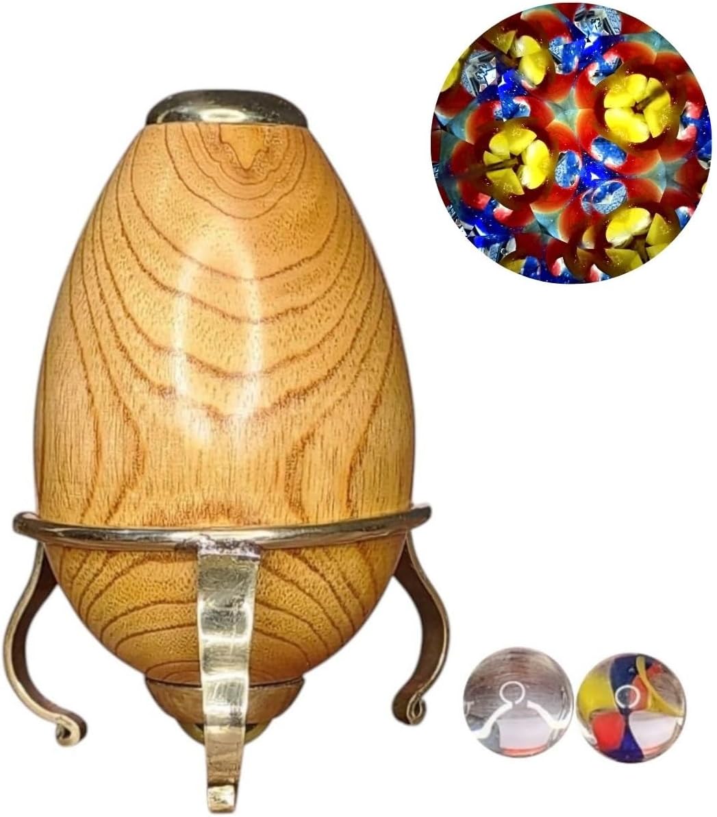 Large Egg-Shaped Kaleidoscope with Brass Holding Stand – Premium Wooden Egg Kaleidoscope for Home, Office, or Collectors Decorative Showpiece