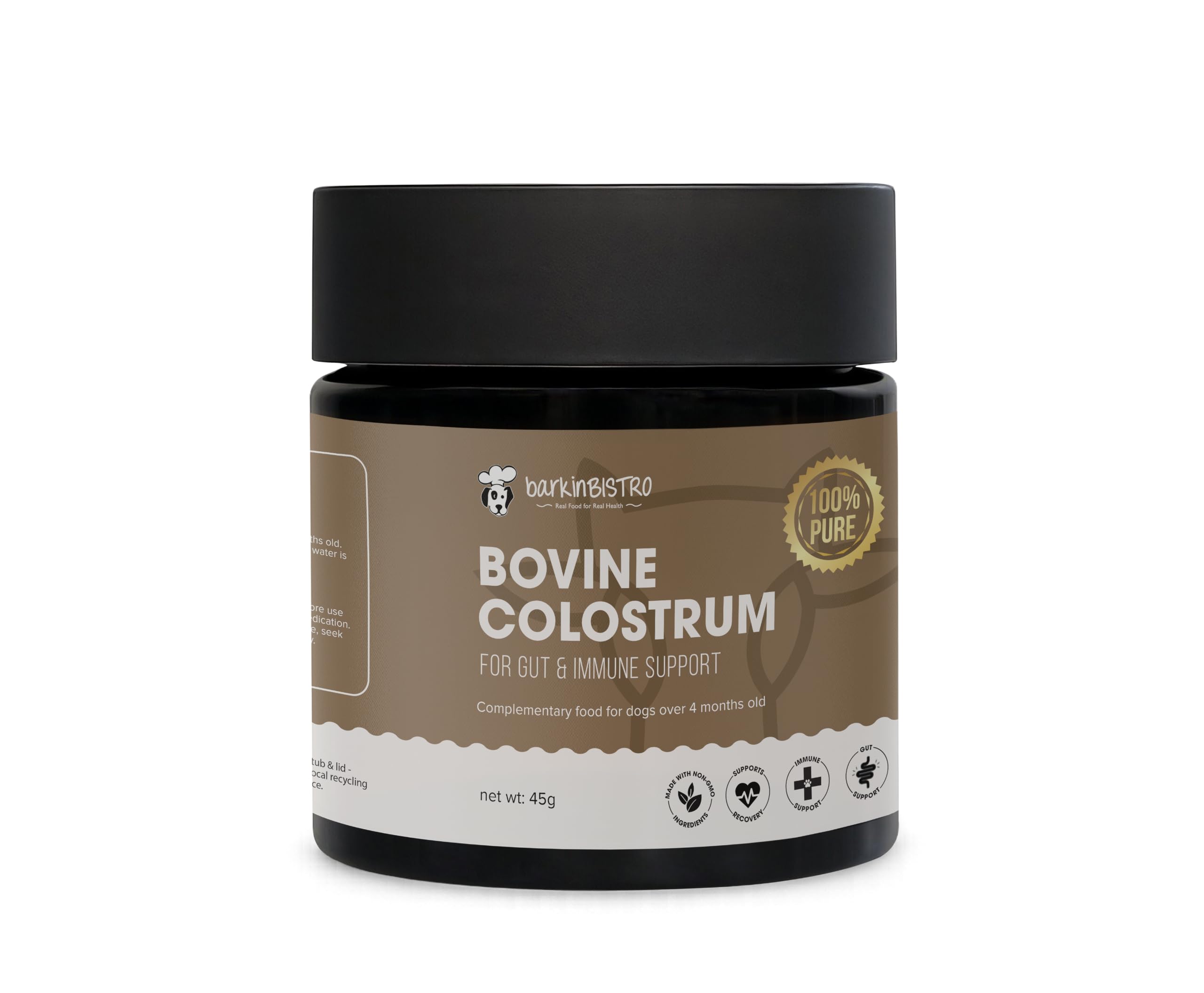 BarkinBISTRO Bovine Colostrum for Dogs | Gut & Immune Support | 100% Pure rBGH-Free Bovine Colostrum Powder | No Fillers or Additives | 45g