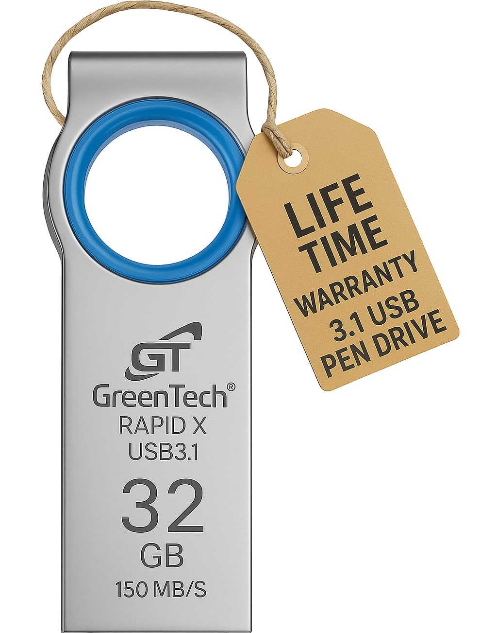 GREENTECH Rapid X 3.1 USB 32GB Flash Drive | High-Speed Up to 150MBps | Compact & Durable Pen Drive | Plug & Play | Ideal for Quick Transfers | Compatible with PC, Laptop, Car, TV