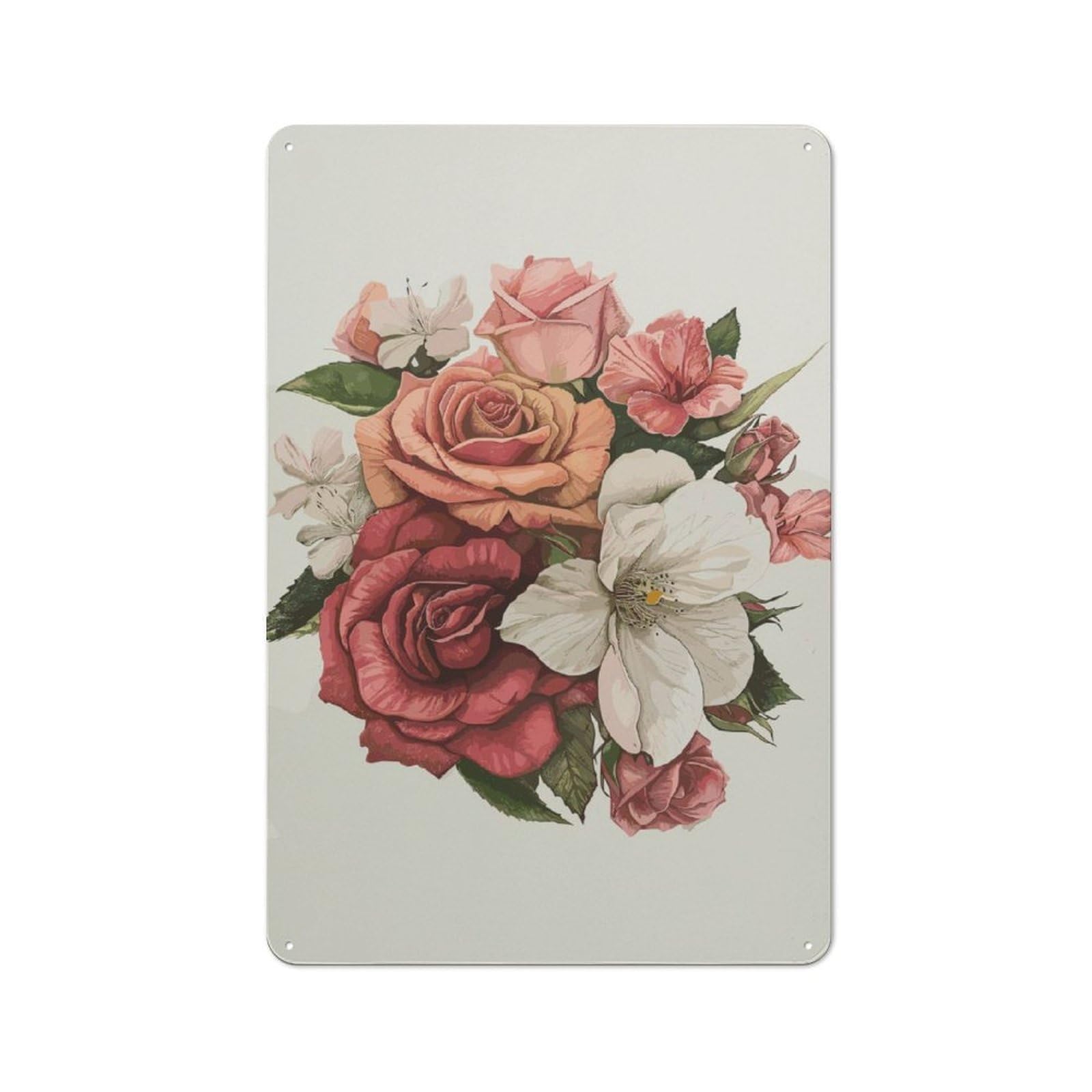 Junmoney Minimalist Flower Tin Wall Plaque 30X20cm With For Living Room Or Hallway, For Garage, Workshop And Man Cave Decoration