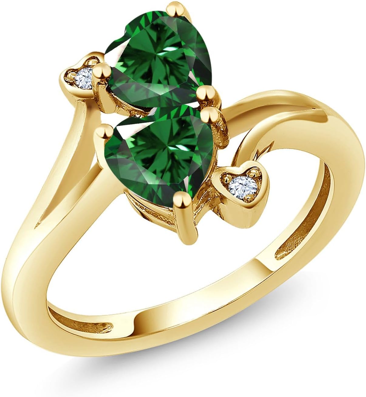 Gem Stone King 18K Yellow Gold Plated Silver Green Nano Emerald Ring For Women | 1.43 Cttw | Heart Shape 6MM | Gemstone May Birthstone | Wedding Engagement Anniversary Promise Ring For Women