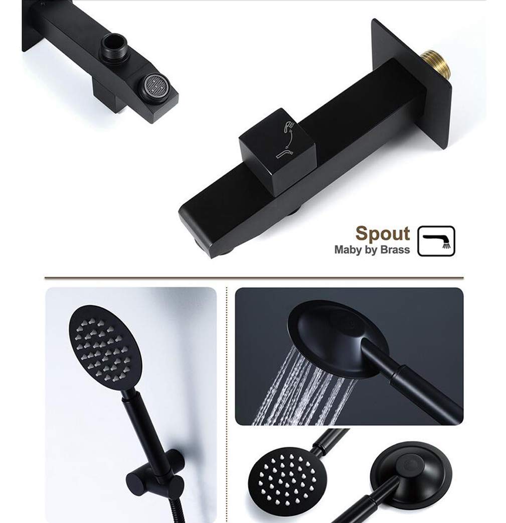 Sistema Doccia, Set di rubinetti per Doccia da Bagno Neri a Parete Soffione Doccia a Pioggia Ultrasottile Rotondo da 25,4 cm con spruzzatore Portatile e Pistola a spruzzo, Set Doccia di Lusso