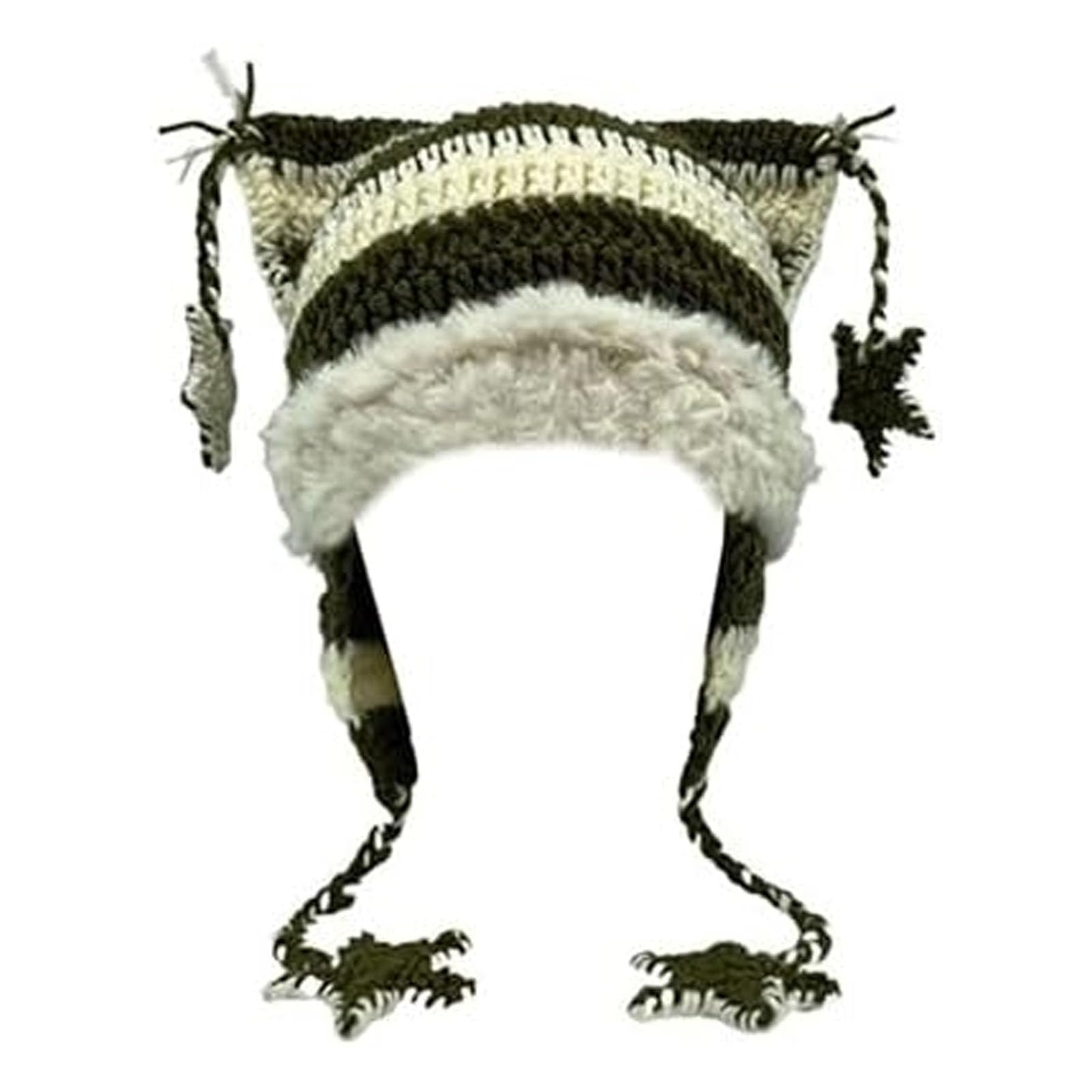 Cat Beanie Beanies Y2k Beanie Knit Hat Grunge Goth y2k Accessories Crochet Hats for Women, White Green, M