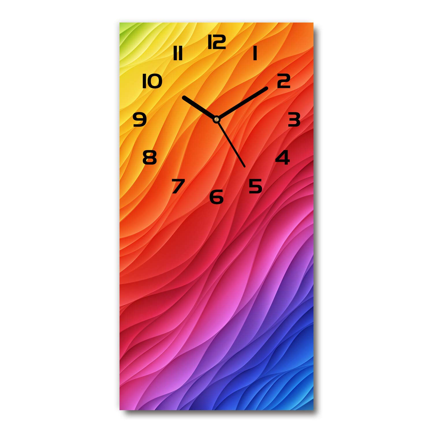Horloge en verre 30x60cm Tulup à aiguilles noires et vagues colorées