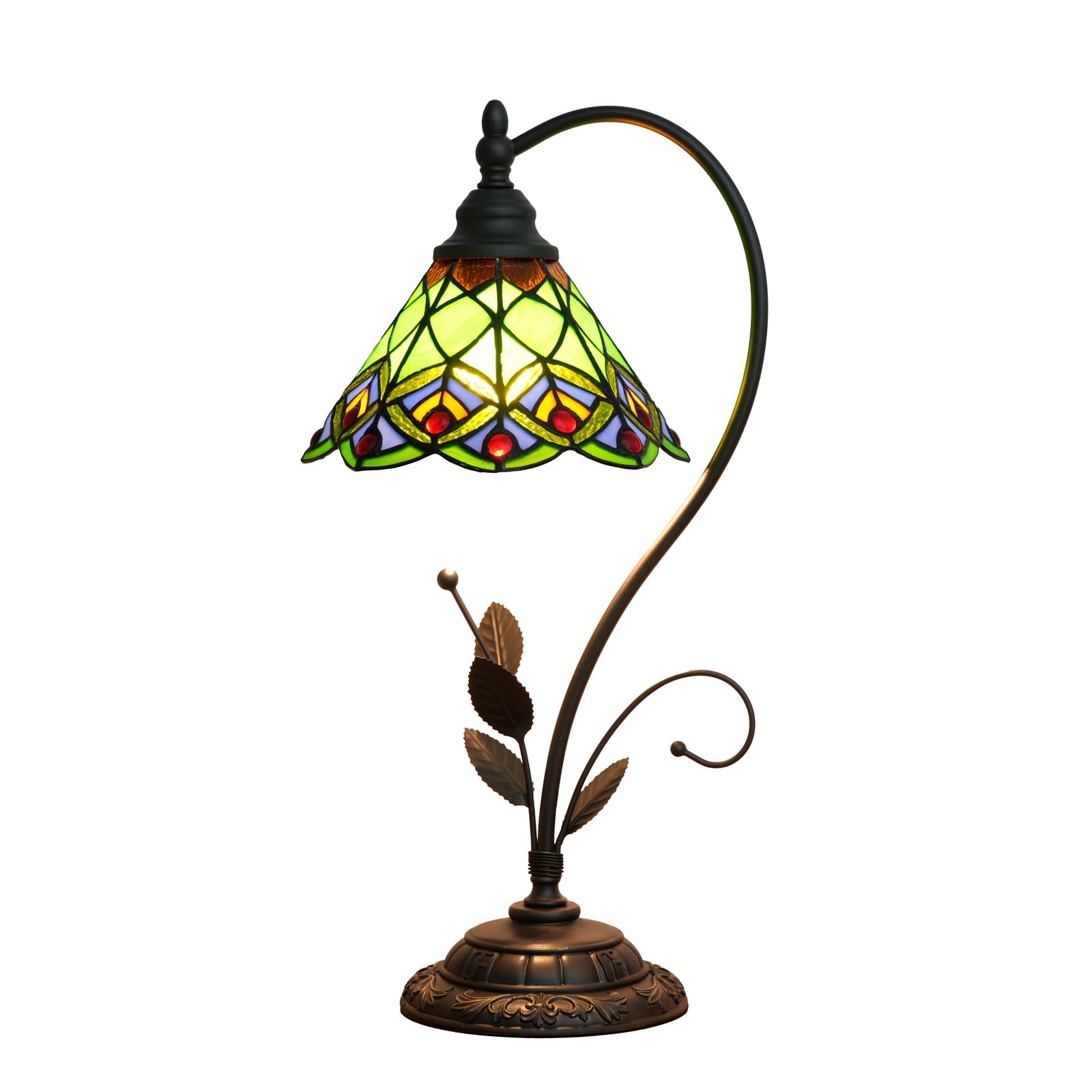 Lampa stołowa Tiffany Zielony ogon pawia Witrażowa lampa w stylu Tiffany S Liście Vintage Lampa biurkowa do sypialni, salonu, biura, akademika, jadalni