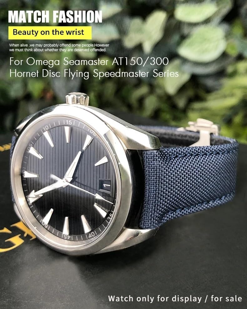 VELORE Correa de reloj de cuero y nailon de alta densidad, 20mm, 21mm, 19mm, apta para Omega Seamaster AQUA TERRA 150 GoodPlanet GMT, correa de reloj con extremo curvado